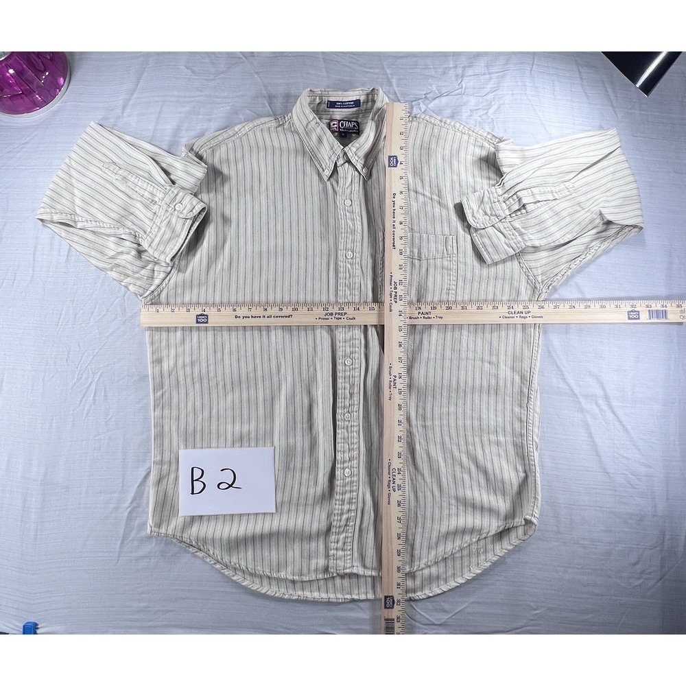 VTG Chaps Ralph Lauren Button Dn, Shirt, Red, White, And Blue Pinstripe, Size XL - Picture 9 of 9